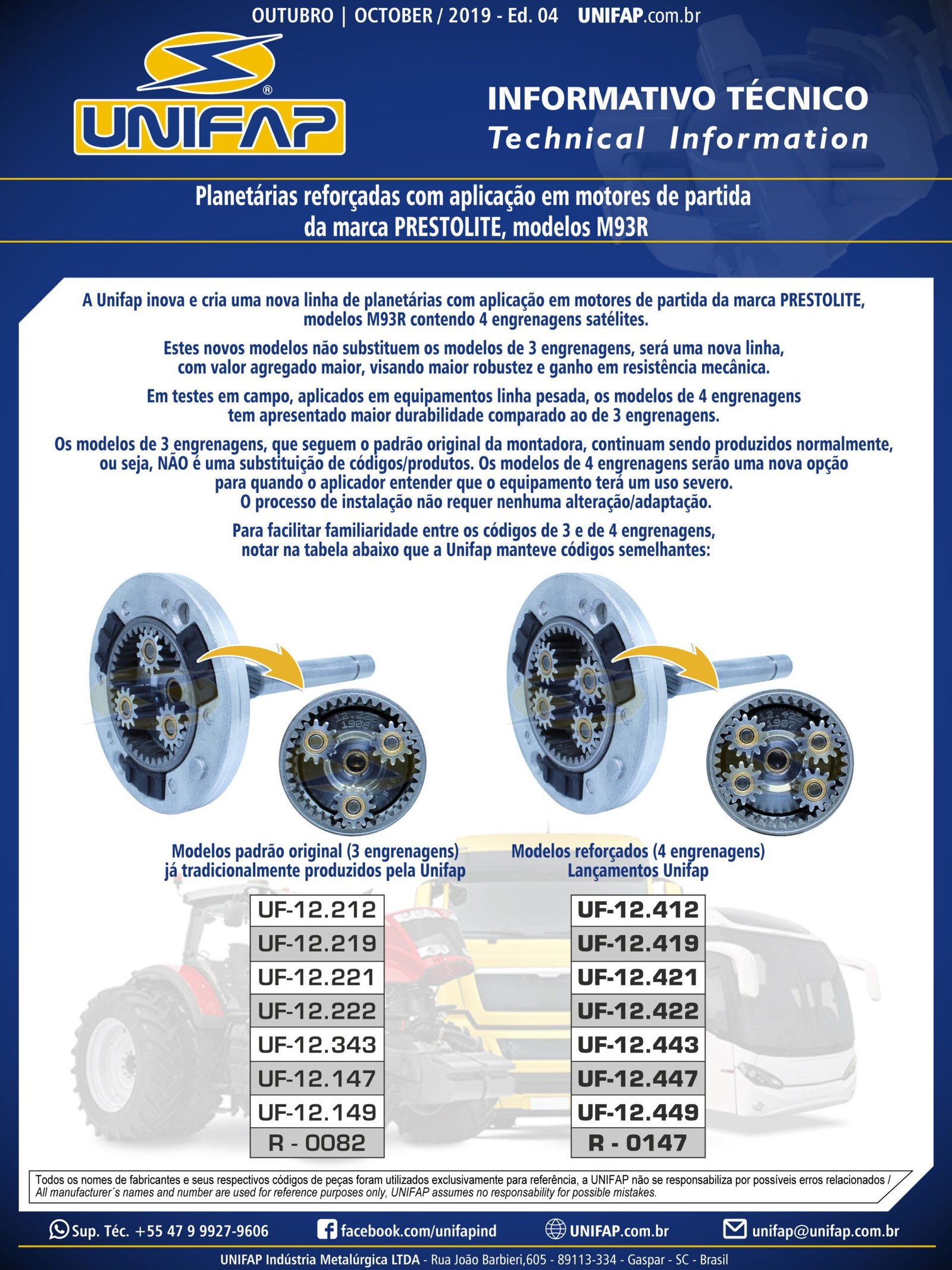 Planetarios de 4 pines/engranajes para motores de partida PRESTOLITE M93R